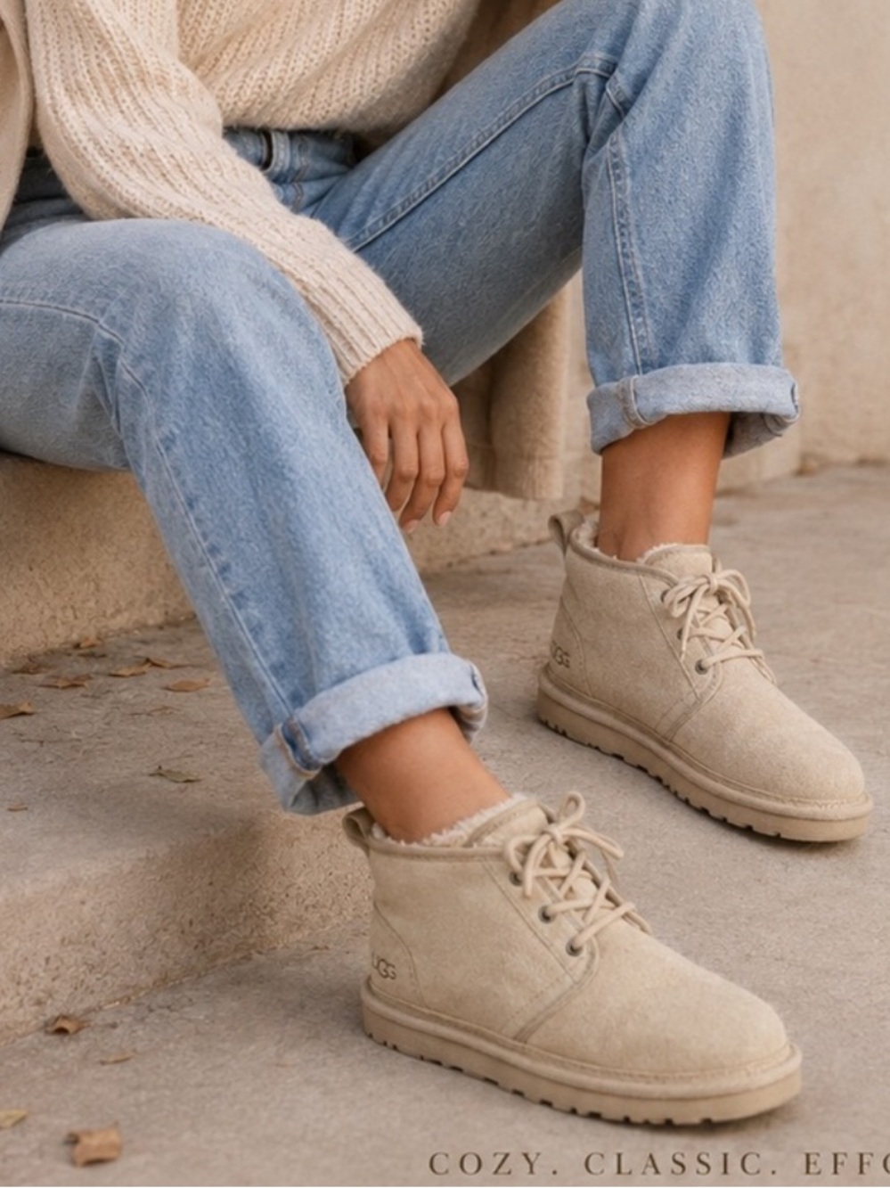 UGG Womens Neumel Sand Beige Taupe Chukka Boots Size 8 Lace Up Fur lined 1094269